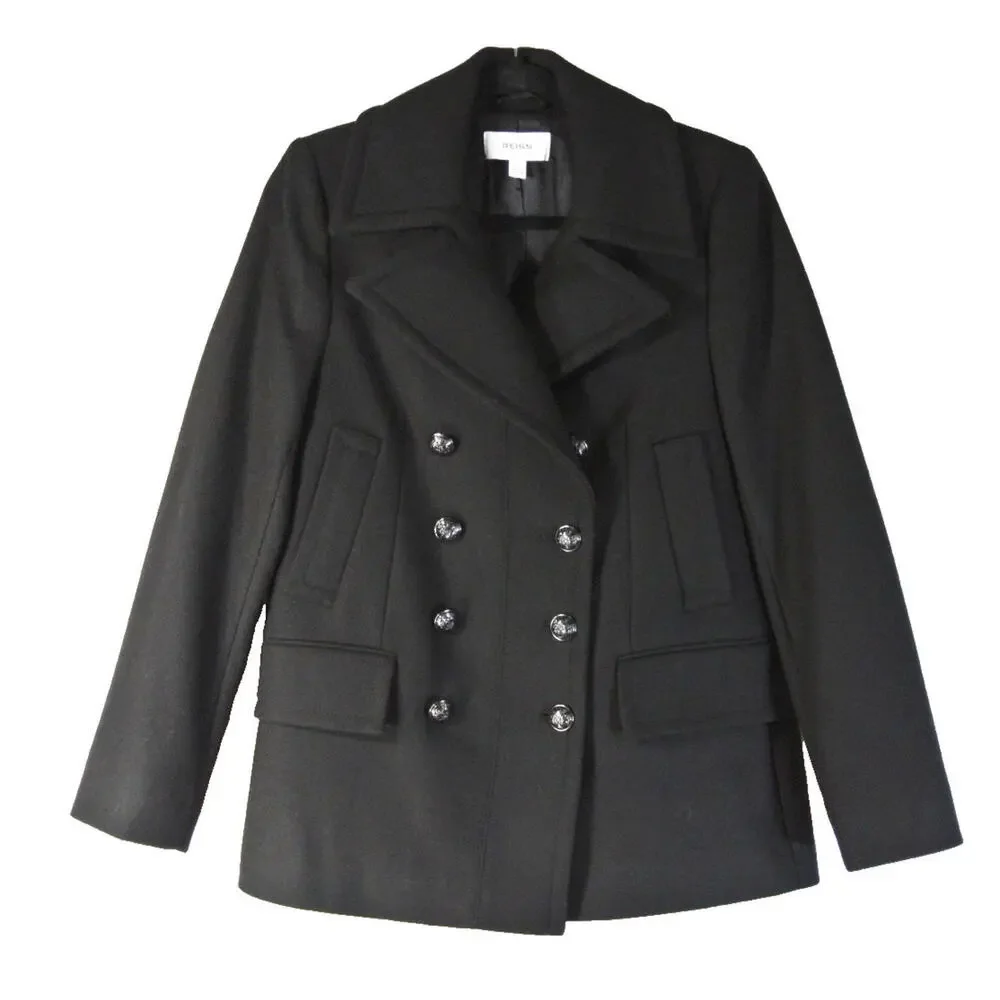 New Reiss Black Double-Breasted Coat - Picture 6 of 11